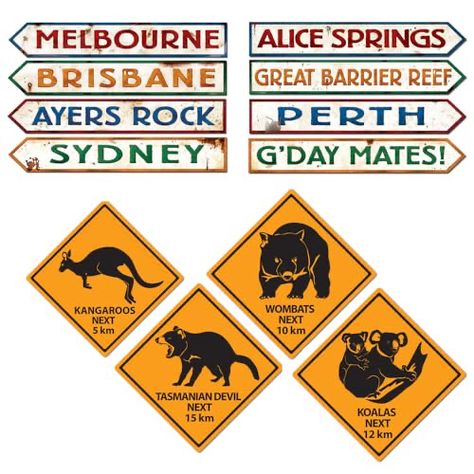 Australian Road Signs, Australian Party, Spider Theme, Moving To Australia, Alice Springs, Inspirational Wall Decor, Party Bundles, Tasmanian Devil, Australia Day