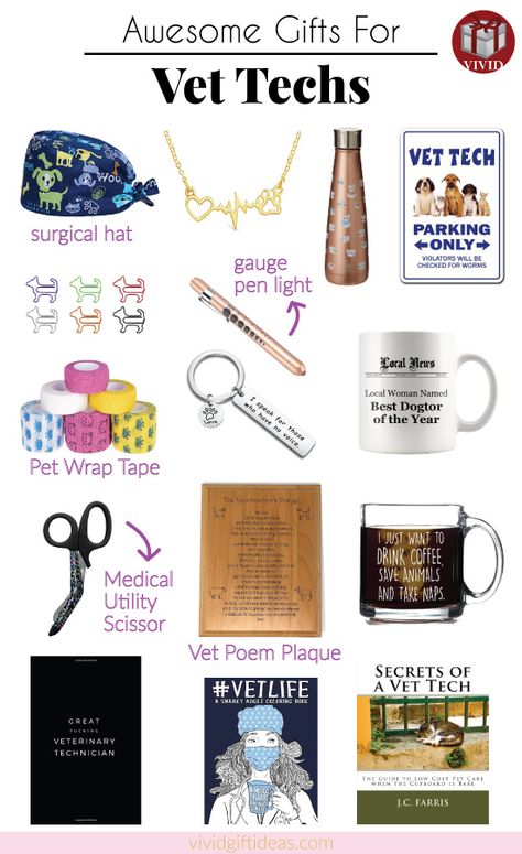 Gifts for veterinary technicians. Gifts for veterinary staff. (Vet Tech Appreciation Week ideas) National Vet Tech Week, Vet Tech Accessories, Veterinarian Gifts Ideas, Vet Tech Week Gift Ideas, Vet Tech Gift Ideas, Vet Tech Graduation, Medicine Knowledge, Vet Gifts, Veterinary Technician Week