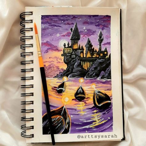 visual from Harry Potter and the Sorcerers Stone Harry Potter Bookmark Painting, Harry Potter Acrylic Painting, Hery Potter, Colourful Aesthetic, Acrylic Inspiration, Harry Potter Bookmark, Simple Oil Painting, Scene Drawing, Easy Canvas