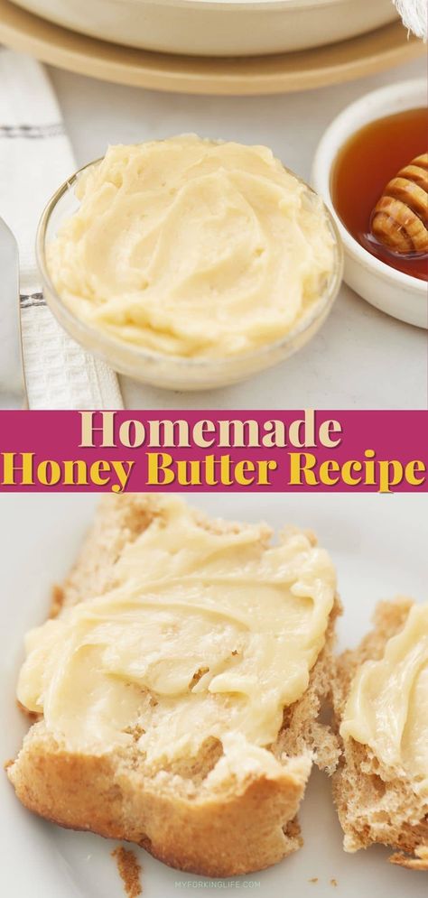 Homemade Honey Butter Recipe, Easy Honey Butter, Homemade Honey Butter, Flavored Butter Recipes, Butter Recipes Homemade, Honey Butter Recipe, Flavored Butter, Sweet Butter, Homemade Butter