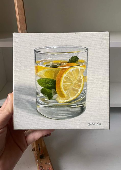 Gene Deitch, Water With Lemon, Lemon And Mint, Gcse Art Sketchbook, Color Drawing Art, Glass Of Water, Tom Jerry, Small Canvas Art, Realistic Paintings