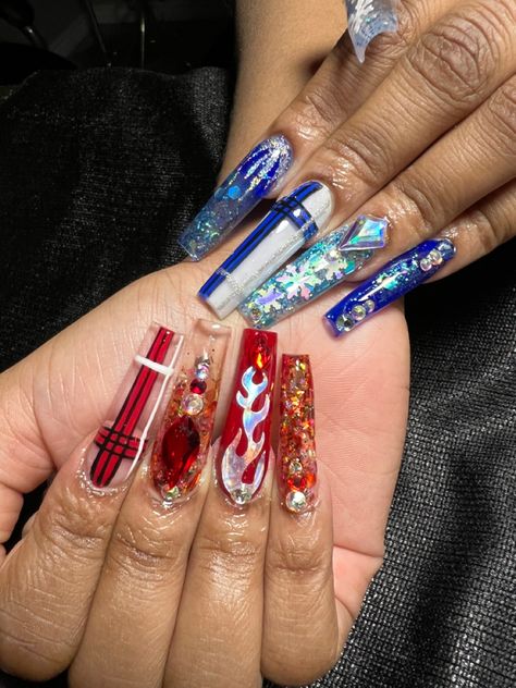 Fire And Ice Nail Designs, Fire And Ice Nails, Ice Nails, Winter Nail Art, Fire And Ice, Nails Ideas, Coffin Nails, Long Nails, Nail Design