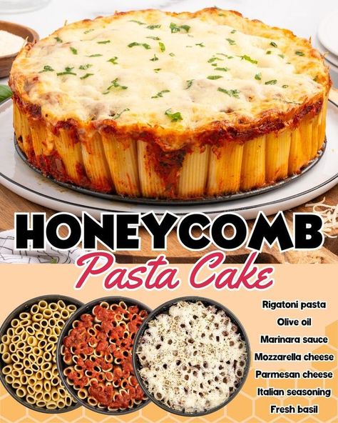 Honeycomb Pasta, Old Fashioned Home, Pasta Cake, Cake Trends, Rigatoni, Marinara, Have You Seen, Mozzarella, Honeycomb