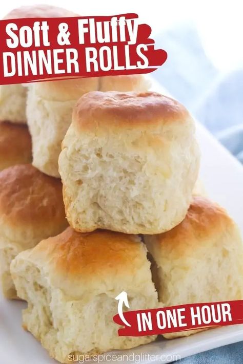 Soft and fluffy homemade dinner rolls ready in just one hour from start to finish! These dinner rolls are perfect for whipping up to go with your favorite soups, chilis, or a special family meal. You can also make ahead and freeze! One Hour Dinner Rolls, Dinner Roll Recipe, Rolls From Scratch, Easiest Dinner, Buttery Rolls, Meatloaf Dinner, Fluffy Dinner Rolls, Favorite Soups, Dinner Roll