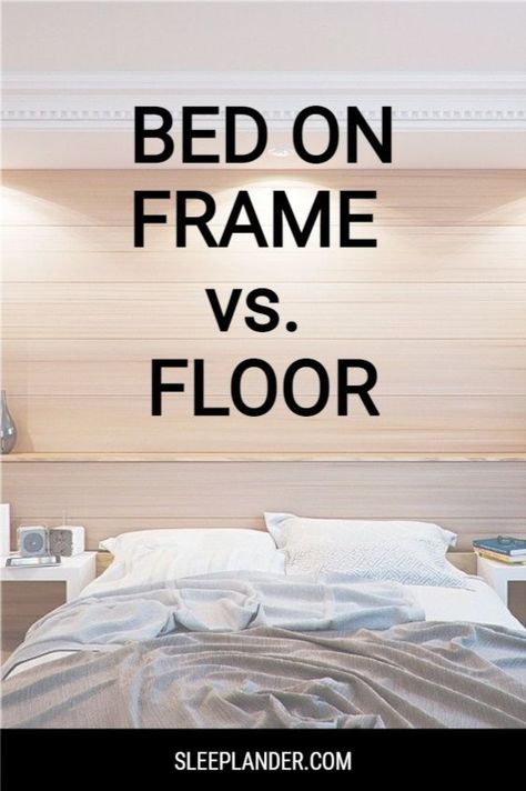 Bed on Floor vs Frame? We look at the pros and cons of sleeping on the floor vs on frame and which is better for a healthier sleep?  #bedroomdecor #bedonfloor #bedframe #sleeplander Mattress On The Floor Ideas, Bed With No Frame Ideas, Bed No Frame Ideas, Beds Without Frames, No Bed Frame Bedroom Ideas, Low Bed Frame Ideas Bedroom Designs, No Frame Bed Ideas, Bedframes Ideas, No Bedframe Bedroom