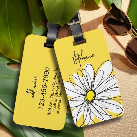 Whimsical Daisy Custom Text and can edit color Luggage Tag Kids Luggage Tags, Elegant Wall Art, Personalized Luggage, Custom Luggage Tags, Chic Gifts, Women Gifts, Modern Gift, Tag Design, Travel Pouch