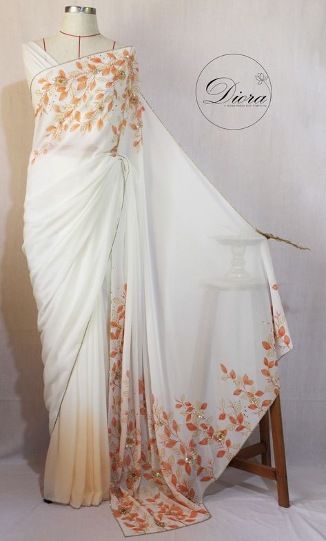 #diora #dioraembroidery #dioraapparel #details  #handpaintingsaree #embelishment #handembroidery #designersaree #handpainted  #Handpaintingsaree  #designerdress #uniquebeauty #elegance #Emergingbrand #2022year Hand Paint Saree Design, Hand Painted Saree Design, Handpainted Saree Design, Hand Painted Sarees Boutiques, Walima Saree, Uzbek Architecture, Fabric Poppies, Hand Painted Saree, Realistic Hair Drawing