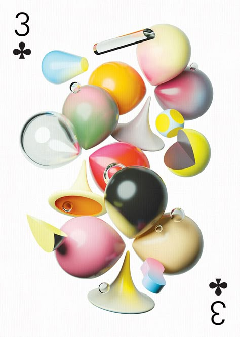 3 of Clubs by David McLeod C4d Art, Collaborative Art Projects, 3d Poster, 카드 디자인, Collaborative Art, Collage Poster, Beating Heart, 3d Artwork, Card Deck