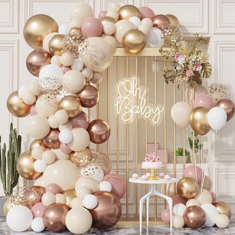 Baby Shower Ballons, Blush Balloons, Birthday Party Background, Gold Confetti Balloons, Rose Gold Confetti, Rose Gold Balloons, Garland Arch, Gold Baby Showers, Baby Shower Party Supplies