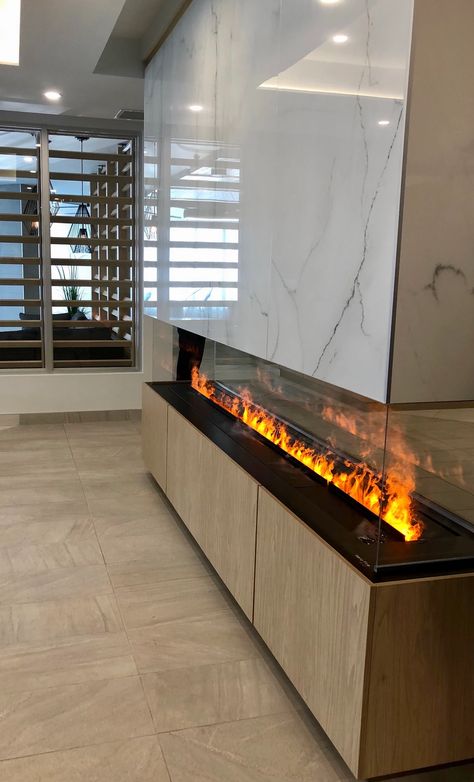 Gallery | Nero Fire Design | Water Vapor Fireplaces Fireplace Designs Modern, Lobby Architecture, Water Vapor Fireplace, Vapor Fireplace, Wood Stove Surround, Realistic Electric Fireplace, Wood Stove Hearth, Wood Burning Fireplace Inserts, Fire Pit Ideas