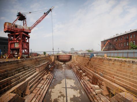 brooklyn navy yard: great photos by Nathan Kensinger. This is drydock one. 1912 Titanic, Lovely Scenery, Brooklyn Navy Yard, In The Navy, Outdoor Stuff, Unique Sculptures, Photography Gear, Abandoned Buildings, The Navy