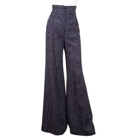 Pre-owned Chanel Tweed High Rise Wide Leg Pants ($255) ❤ liked on Polyvore featuring pants, blue, wool tweed pants, high-waisted pants, tweed trousers, high-waist trousers and high-waisted wide leg pants Luxury Chic Wide-leg Bottoms, Luxury Vintage Wide Leg Bottoms, Elegant Luxury Tweed Bottoms, Wide Leg Tweed Trousers, Chanel Trousers, Chanel Pants, Blue Wide Leg Pants, Blue Chanel, Chanel Blue