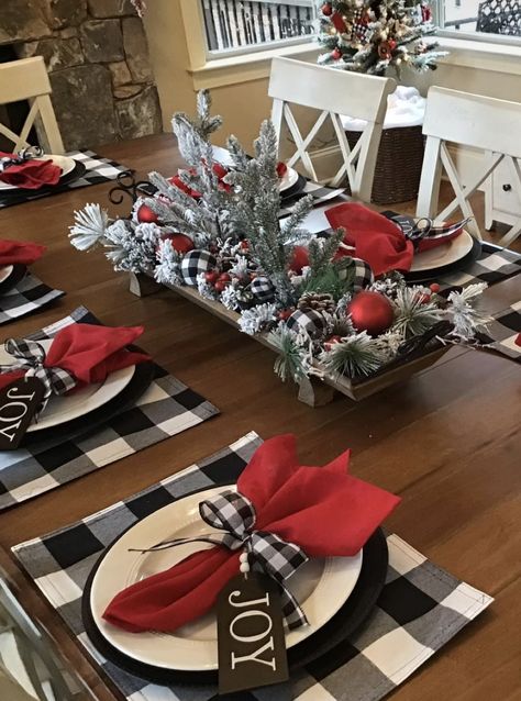 Buffalo Plaid Tablescape, Buffalo Plaid Table Decor, Ladies Christmas Party, Holiday House Decor, Buffalo Plaid Christmas Decor, Buffalo Plaid Decor, Plaid Christmas Decor, Christmas Dinner Table, Christmas Table Centerpieces