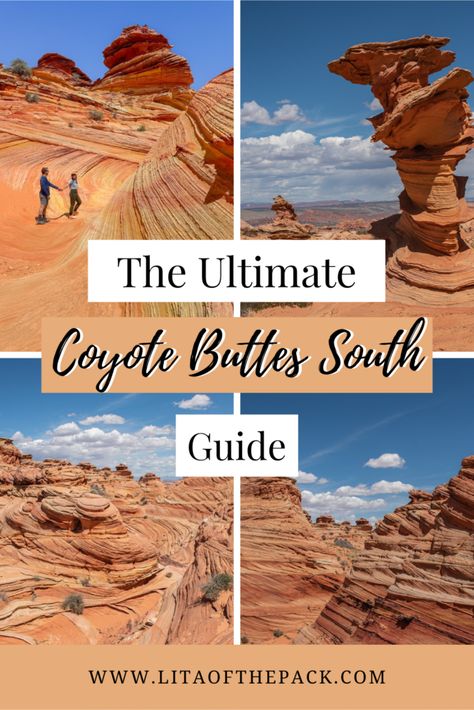 Ready to explore one of the craziest landscapes in the US? Visit Coyote Buttes South and you will be mind blown. It's a great alternative to the Wave, but it's also a bucket list destination by itself. So, learn everything you need to know about visiting including how to get to Coyote Buttes South, tips for your journey, and the best time to go! You will be amazed at this wild place in the middle of the Vermillion Cliffs. Coyote Buttes Arizona, Coyote Buttes, Vermillion Cliffs, Bucket List Destinations, Time To Go, Usa Travel, The Wave, Vacation Spots, Travel Usa