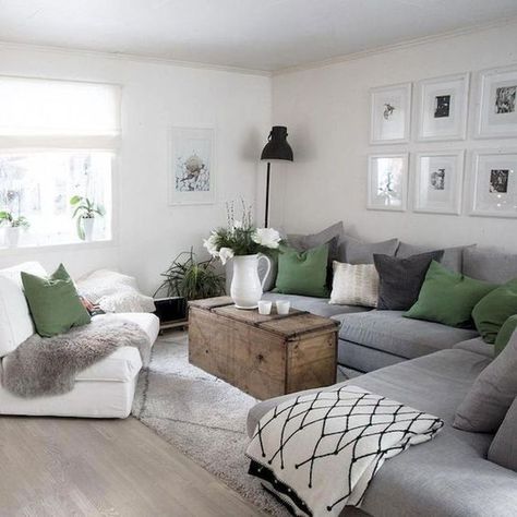 Grey And Green Living Room, Green Living Room Ideas, Modern Farmhouse Living Room Decor, Green Living Room, Farmhouse Living Room Furniture, Farmhouse Living Room Decor Ideas, Modern Farmhouse Living, Sala Grande, Grey And Green