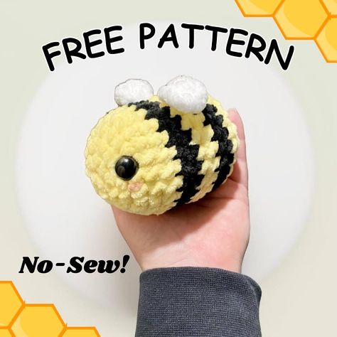 HookCrochet | This is the easiest no-sew pattern ever! If you try it out be sure to tag me in your beautiful bees 🐝 PDF Version is available on Etsy… | Instagram Crochet Patterns Bee, Bee Crochet Patterns Free, Sewing Bee Pattern, Bee Crochet Pattern, Amigurumi Projects, Bee Free, Crochet Plushies, Bee Pattern, Small Bees