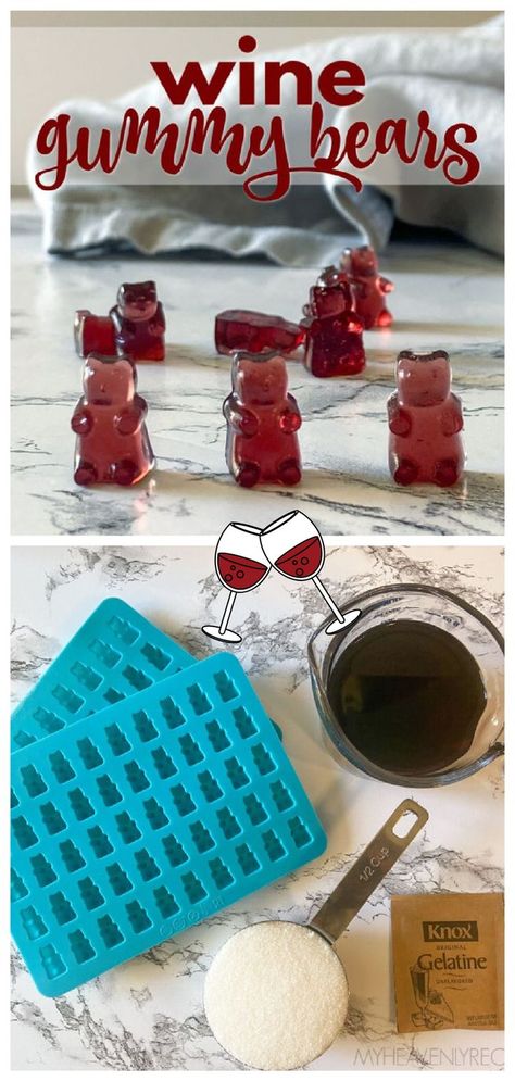 How to make red wine gummy bears for a girls night! Better than jello shots. Your guests will love these! Alcoholic gummy bears to share. Alcoholic Gummy Bears, Drunk Gummy Bears, Wine Gummy Bears, Alcohol Gummy Bears, Drunken Gummy Bears, Gummy Bears Recipe, Making Gummy Bears, How To Make Wine, Homemade Gummy Bears