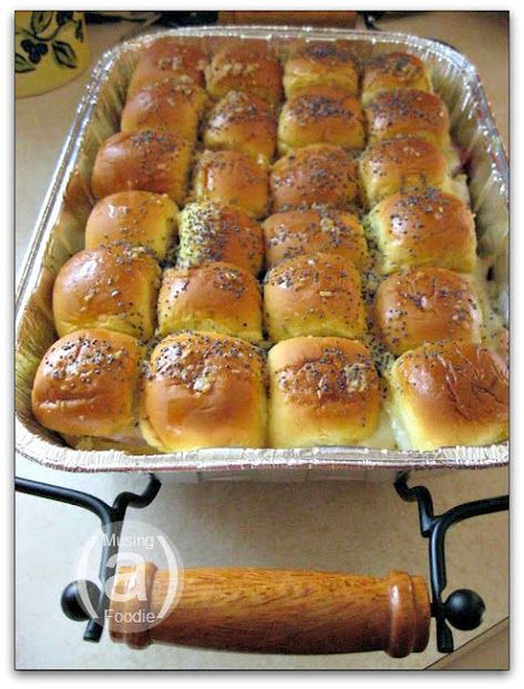 ~Hot Ham & Swiss Cheese Sandwich Rolls.... I used to make these with those small Pepperidge Farm Rolls in the aluminum pan, but they are hard to find. The Hawaiian Rolls work too. So, so good. * Sandwich Casserole, Sandwich Sliders, Dried Onions, Hot Ham And Cheese, Virginia Ham, King Hawaiian Rolls, Potato Rolls, Ham And Cheese Sandwich, Hawaiian Rolls