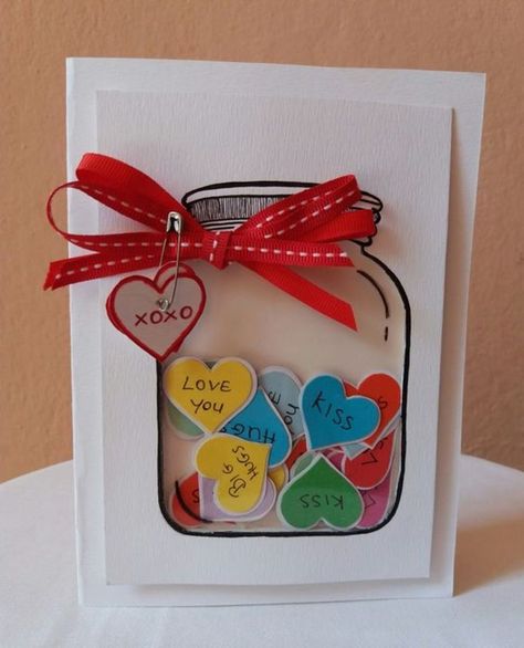 Make a jar of hearts card Diy Mothers Day Cards, Mothers Day Cards For Kids, Cards For Kids To Make, Mother's Day Crafts For Kids, Diy Mothers Day, Jar Of Hearts, Mother's Day Crafts, Cards For Kids, Mothers Day Crafts For Kids