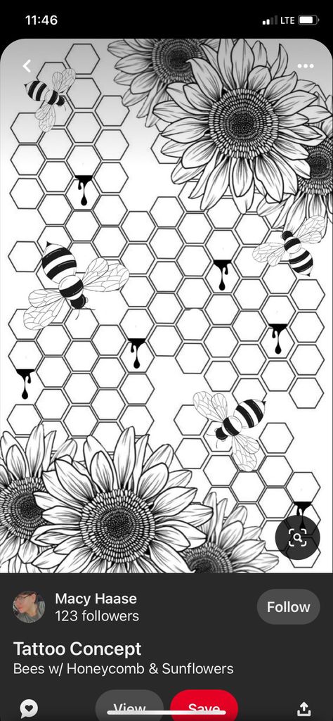 Bee With Honeycomb Drawing, Sunflower And Honeycomb Tattoo, Sunflower Honeycomb Tattoo, Bee Honeycomb Art, Honeycomb Coloring Page, Honey Combs Tattoo, Bumble Bee And Honeycomb Tattoo, Bee And Honeycomb Tattoo Sleeve, Honeycomb Pattern Tattoo