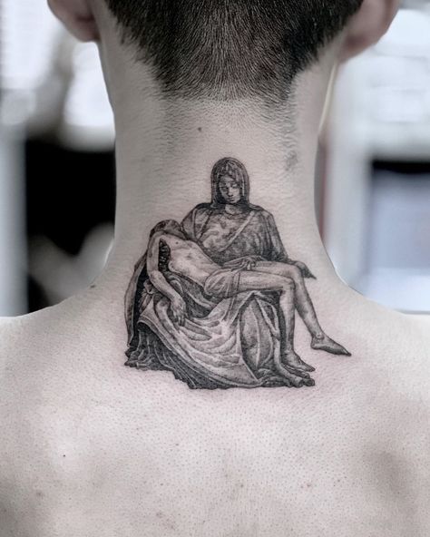 Pieta, 2019... Pieta Tattoo Design, La Pieta Tattoo, Pieta Tattoo, Dante Tattoo, Michelangelo Tattoo, 1 Tattoo, Piercing Tattoo, Tattoo Inspo, Mini Tattoos