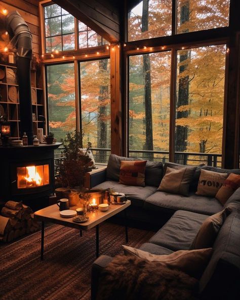 Lake House Porch, House With Porch, Cozy Place, House Goals, Cozy Room, Cabins In The Woods, Cozy Fall, Dream Home Design, Autumn Home