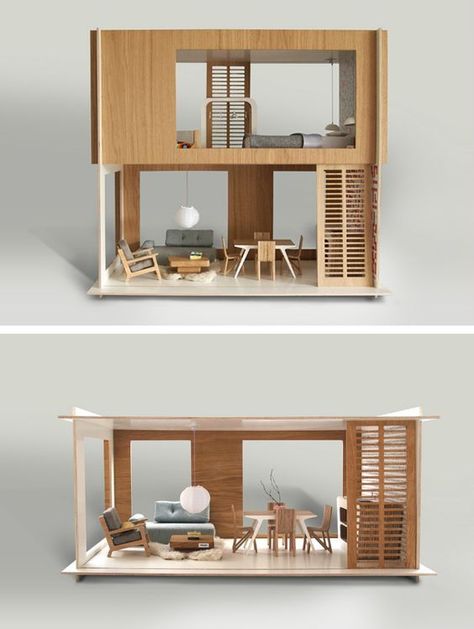 model architecture — doll house by Miniio Mr Printables, Maquette Architecture, Modern Dolls House, Architecture Model Making, Modern Dollhouse, Barbie House, Miniature Houses, Miniature House, Miniature Furniture