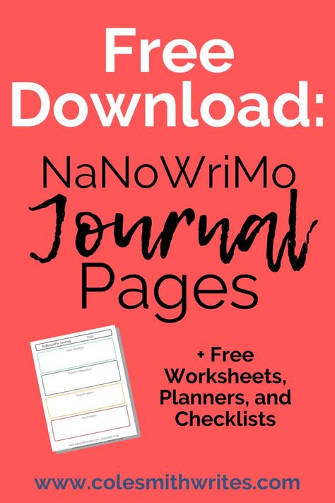 Free Download: NaNoWriMo Journal Pages | Cole Smith Writes Writing Journal Pages Writers, Nanowrimo Prep Worksheets, Nanowrimo Tracker, Nanowrimo Character Sheet, Nanowrimo Planning, Nanowrimo Bullet Journal, Nanowrimo Prep, Quotes Journal, Word Count