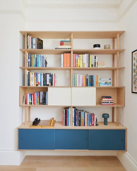 Interior • Instagram Alcove With Shelves, Alcove Shelves Living Room, Hide Clutter, Alcove Shelves, Alcove Storage, Alcove Shelving, Home Bookshelves, Period Home, Floating Cabinets