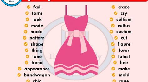 Fashion Synonyms Words, Words Related To Fashion, Synonyms Words, Synonyms For Awesome, Fashion Vocabulary, Makeup Style, English Study, Only Fashion, About Fashion