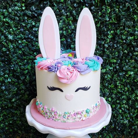 Bunny Unicorn Cake, Bunny Buttercream Cake, Buttercream Bunny Cake, Unicorn Bunny Cake, First Birthday Bunny Cake, Rainbow Bunny Cake, Bunny Cakes Birthday Kids, March Birthday Cake, Bunny Cake Birthday