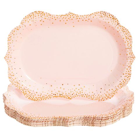 PRICES MAY VARY. Rose Gold Serving Trays and Platters: Make your party complete with plenty of snacks, treats, and goodies with these gold foil polka-dotted disposable serving platters Multi-Purpose: Use these pink and gold plates to serve hors d'oeuvres and other snacks at bridal showers, baby showers, and family gatherings to ensure your guests have enough to eat Easy To Clean Up: The rose gold serving disposable platter design is made of quality lightweight whiteboard material that is sturdy Brunch Decorations Table, Tea Party Brunch, Brunch Decorations, Disposable Serving Trays, Gold Serving Tray, Pink Tray, Birthday Tea Party, Gold Graduation Party, Brunch Decor