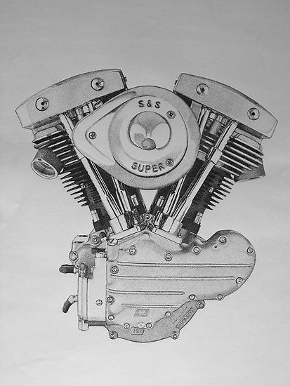 Harley motor Dirt Bike Tattoo, Harley Davidson Shovelhead, David Mann Art, Harley Tattoos, Motor Tattoo, Harley Davidson Engines, Harley Davidson Tattoos, Harley Davidson Artwork, Motorcycle Drawing