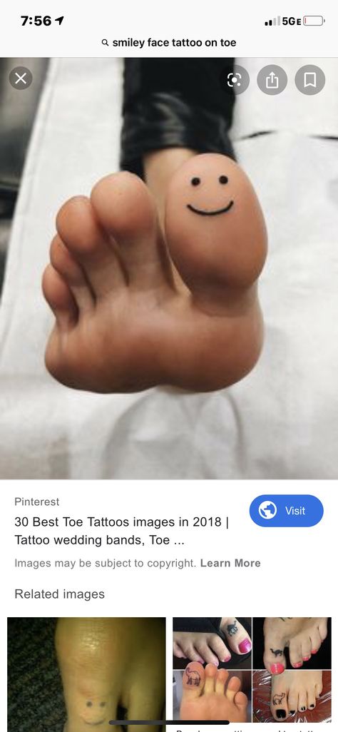 Smiley Face Tattoo Toe, Smiley Face Toe Tattoo, Small Smiley Face Tattoo, Matching Ankle Tattoos, Smile Face Tattoo, Smiley Tattoo, Emoji Tattoo, Smiley Face Tattoo, Wedding Band Tattoo