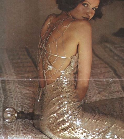 Posted before, worth reposting again. 🕸🕷✨ Amazing silver sequin spider web gown by designer Loris Azzaro, photographed by Helmut Newton for… Loris Azzaro, Look Gatsby, Prue Leith, Vintage Editorials, Fashion 70s, Helmut Newton, Seventies Fashion, Super Model, 1970s Fashion