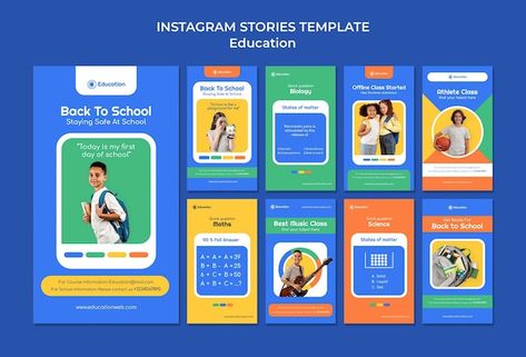 Flat design education instagram stories ... | Free Psd #Freepik #freepsd #instagram-story-design #story-design #instagram-story-template #story Contact Us Instagram Story Design, Instagram Stories Template, Story Design, Graphic Design Course, Food Advertising, School Technology, Interactive Stories, Branding Template, Instagram Branding