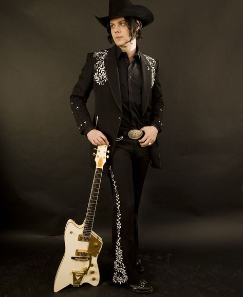 Jack white in a cowboy hat✨ Reynard Lowell, Black Fluffy Jacket, Cowboy Suit, 70’s Disco, Rhinestone Cowboy, Military Jacket Green, Modern Music, Raquel Welch, Jack White