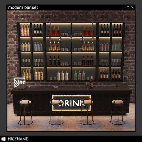 modern bar set | give me a nickname on Patreon The Sims 4 Cc Furniture Bar, Sims 4 Modern Cc Patreon, Sims Decor Cc Patreon, Sims 4 Cc Bars, Ts4 Modern Cc, Sims 4 Bar Cc Patreon, Sims 4 Cc Kitchen Decor Patreon, Sims Bar Cc, Sims 4 Black Decor Cc