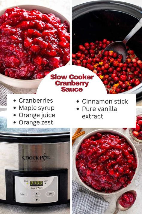 This slow-cooker cranberry sauce is an easy, hands-off method. Fresh cranberries gently simmer with orange juice and cinnamon for citrus and spice-infused flavor. A delicious addition to your holiday feast! Cranberry Crockpot, Holiday Side Dish, Cranberry Sauce Recipe, Holiday Side, Cranberry Sauce Homemade, Thanksgiving Dishes, Holiday Side Dishes, Cranberry Recipes, Bay Leaves