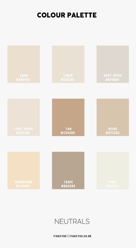 neutral colors, neutrals, neutral colour scheme, neutral color combo, soft neutrals, cool-toned neutral, taupe, beige, ivory Wall Color Ideas Beige, Light Neutral Colour Palette, Beige Bedroom Color Scheme, Beige Theme Room, Beige Color For Bedroom, Colour Palette Beige Color Combos, Beige And White Colour Palette, Neutral Color Room Aesthetic, Ivory Room Ideas