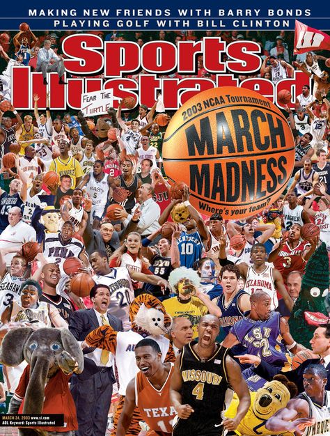 Sports Illustrated's March Madness "mash-up" covers through the years. From 2003 through '12, Sports Illustrated printed collage-style covers, featuring every NCAA tournament team on the same cover. To help capture the excitement of March Madness, SI is bringing back the tradition in '17. Sports Illustrated Cover, Ncaa March Madness, Sports Illustrated Covers, Illustrated Magazine, Custom Canvas Prints, March Madness, Print Collage, College Basketball, Sports Illustrated