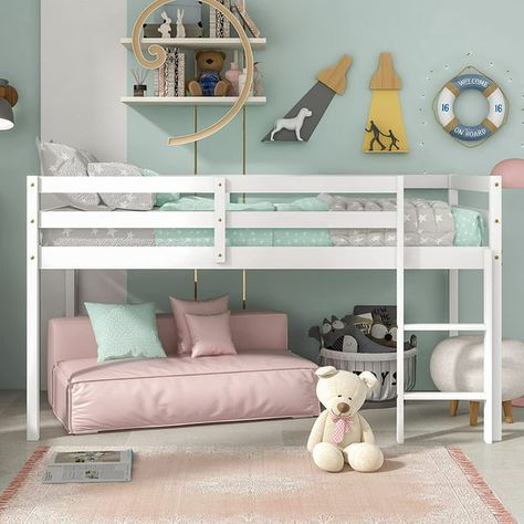 Low Loft Beds For Kids, Kids Bed With Slide, Loft Bed With Slide, Toddler Bunk Beds, Wood Loft Bed, Low Loft Bed, Mini Loft, Loft Bed Frame, Twin Size Loft Bed