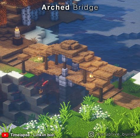 Minecraft Arched Bridge, Wood Bridge Minecraft, Minecraft Arch, Arched Bridge, Wooden Arch, Minecraft Inspo, Arch Bridge, Minecraft Stuff, Braided Ponytail Hairstyles