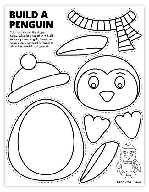 Build A Penguin, Penguin Crafts Preschool, Mother's Day Crafts For Kids, Pencil Crafts, Unicorn Craft, January Crafts, Penguin Crafts, Free Printable Crafts, Penguin Craft