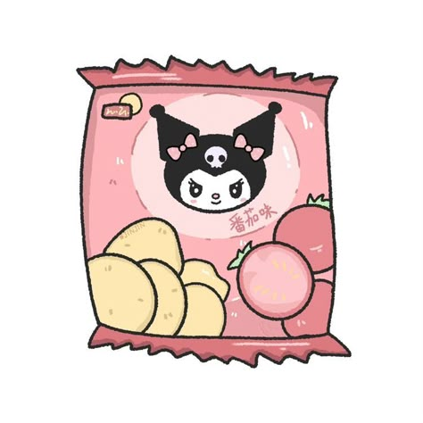 Chips Doodle, Kuromi Food, Snack Illustration, Snacks Stickers, Sanrio Food, Chibi Food, Pink Wallpaper Hello Kitty, Cute Eyes Drawing, Best Friends Cartoon