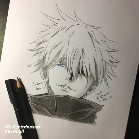 Satoru Gojo-Pencil drawing Satoru Drawing, Characters Sketch, Fiction Characters, Demon Reference, Gojo Jujutsu Kaisen, Tree Drawings Pencil, Sketches Art, Drawing Color, Anime Boy Sketch