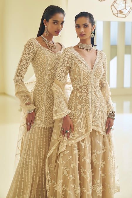 Seema Gujral Sharara, Beige Sharara, Jacket Sharara, Seema Gujral, Dress Kurti, Adorable Dresses, Sharara Set, Bead Embroidery Jewelry, Embroidery Jewelry