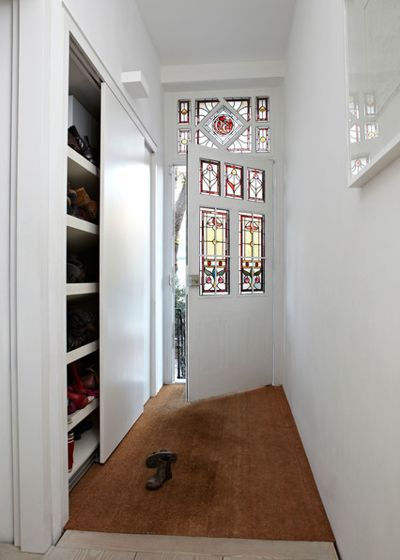 Front Door Ideas & Inspiration - Tips From Period Home Style Hallway Storage Ideas, Hallway Storage Cabinet, Hallway Cupboards, Contemporary Hallway, Entrance Hall Decor, Hall Cupboard, Hallway Flooring, Sleek Storage, Hallway Storage