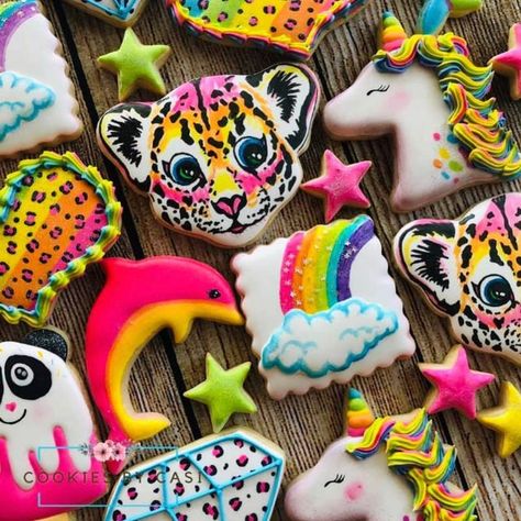 Birthday Fun Ideas, Lisa Frank Birthday, Lisa Frank Birthday Party, Cheetah Birthday, Aesthetic Selfie, Unicorn Cookies, Cookie Time, Unicorn Head, 30th Birthday Parties