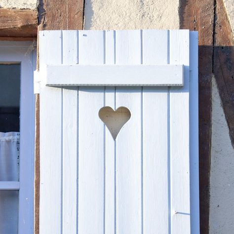 love Heart Shutters, French Style Decor, North Of France, Heart Window, France Country, Shabby Chic Home Decor, Lake Front, Cottage Exterior, Beautiful Doors